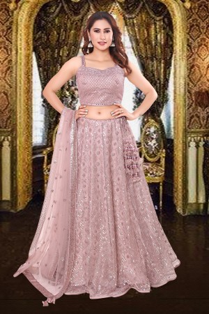 Light Lavender Fine Net, Georgette Lehenga 